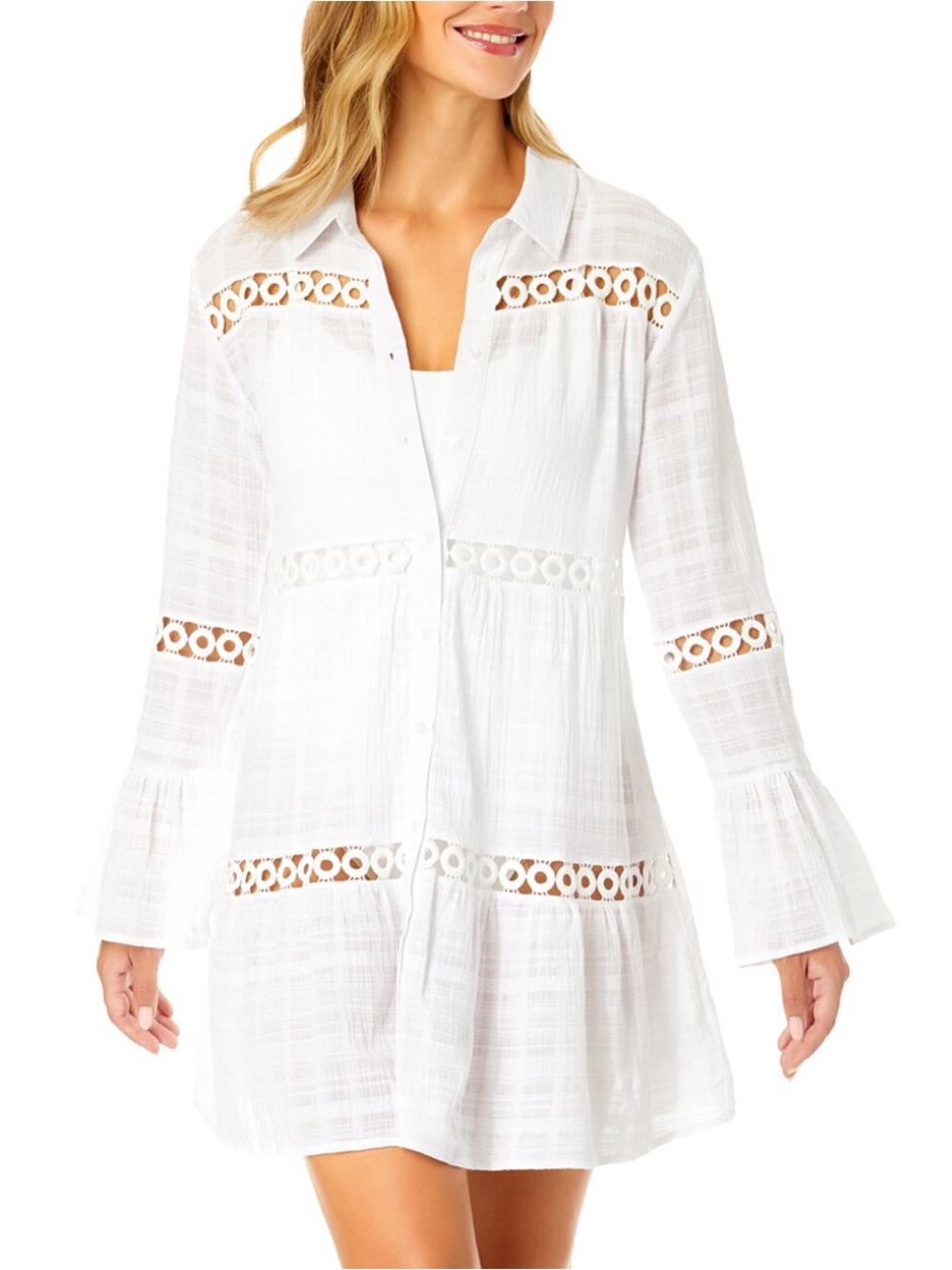 NWT Anne Cole Bell Sleeve Crochet Trim Swim Cover Up